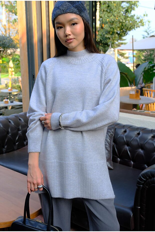 Balıkçı Yaka Basic Kazak Açık Gri - 5