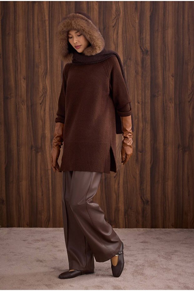 Balıkçı Yaka Basic Kazak Kahve - 4