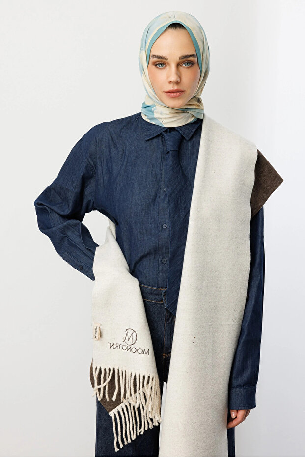 Double-Sided Wool Scarf Stone Color Brown