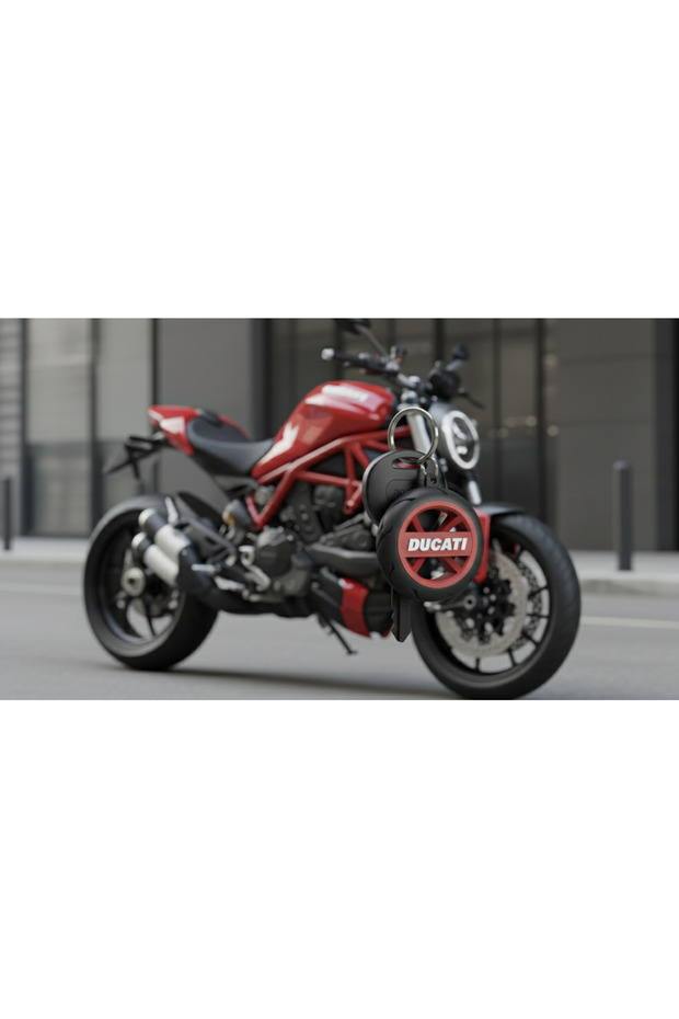 Ducati Logo Motorcycle Keychain with Tire Rim Detail