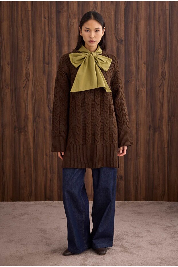 Braided Long Sweater Brown - 4