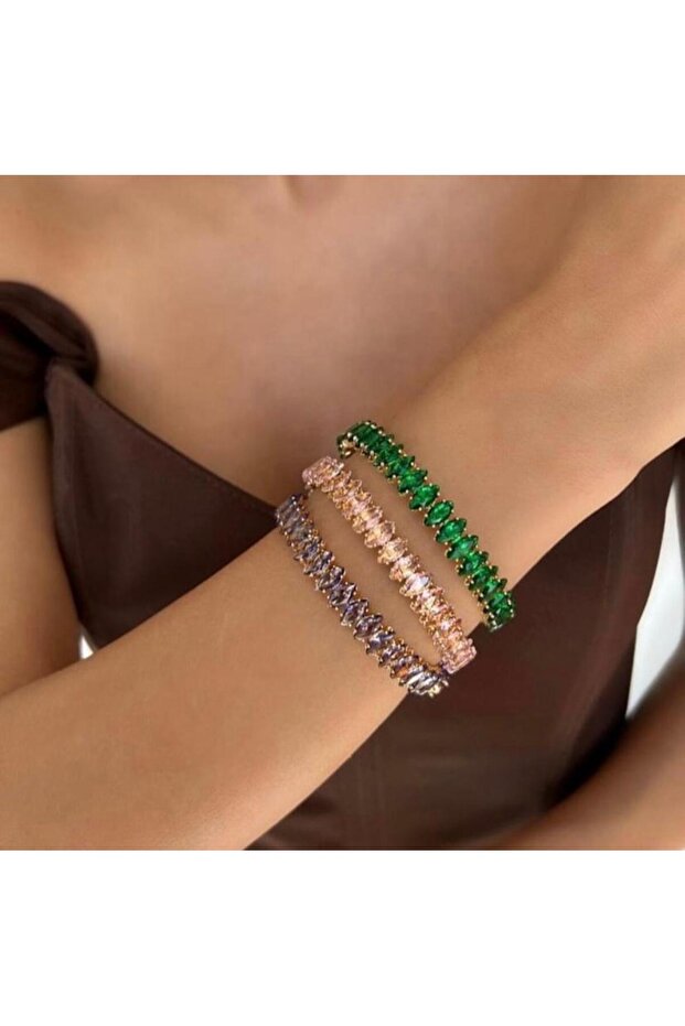 Gold Steel Handcuffs with Green Stone