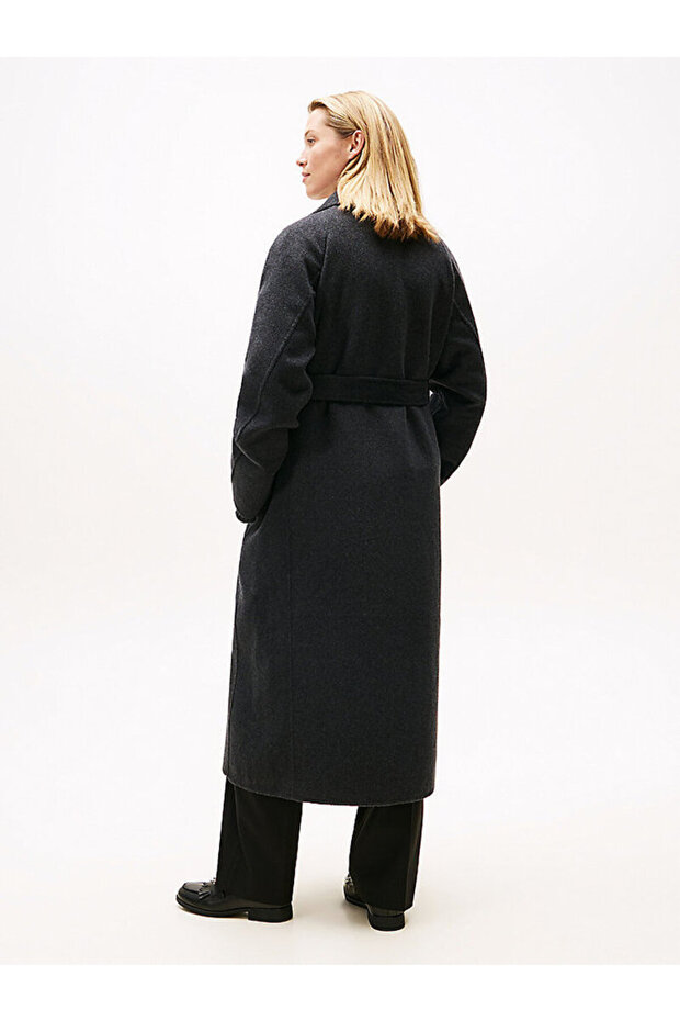 Double-Faced Wool Blend Belted Longline Coat - 5