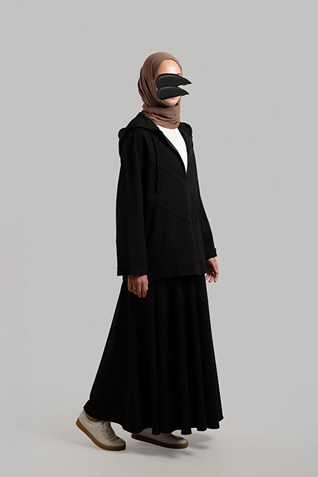 Form Dikişli Fermuarlı Sweatshirt - Siyah - 8