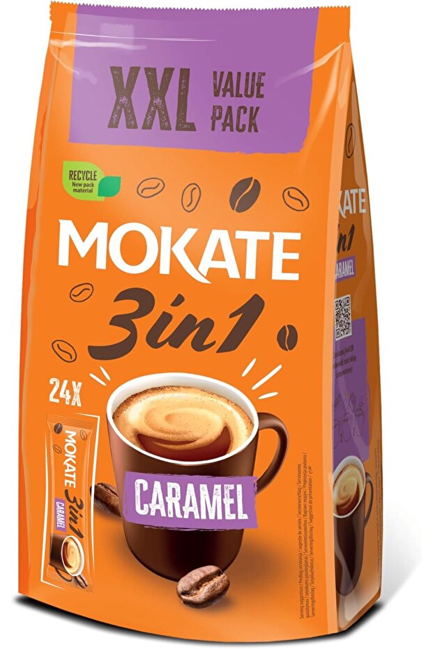 3 in 1 Caramel Flavor Coffee (24 Sachets) Instant Ground Coffee, Enriched The Flavor