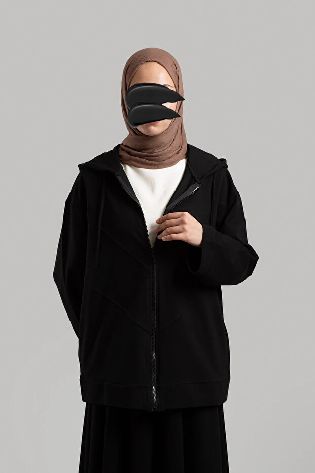 Form Dikişli Fermuarlı Sweatshirt - Siyah - 3