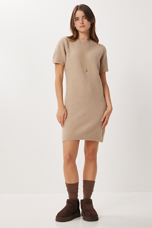 Wool Blend Basic Knitwear Dress Lan0084 Beige