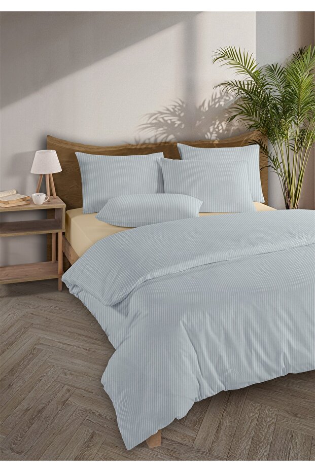 Chic 100% Cotton Ranforce Akay Light Blue Yarn-Dyed Duvet Cover Set Single Size - 160X220 cm