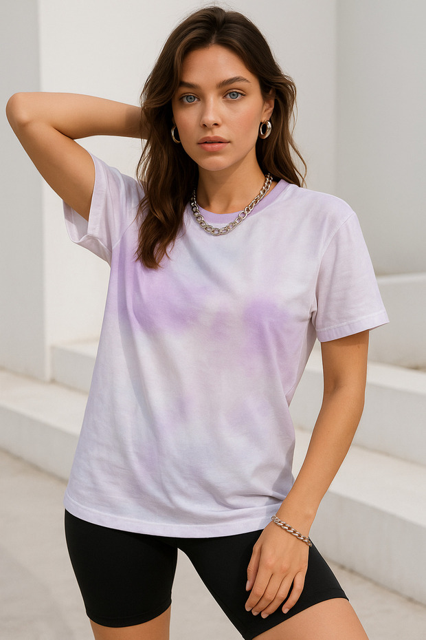 Women's Colorful Tie-Dye Pattern Short Sleeve Crew Neck T-Shirt