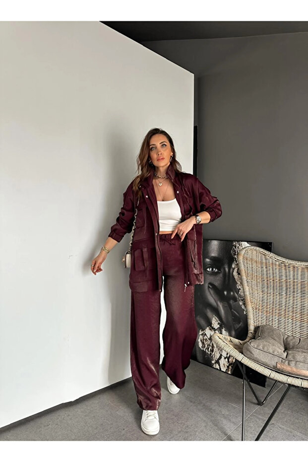 بدلة سفاري لامعة مع جيوب - 2