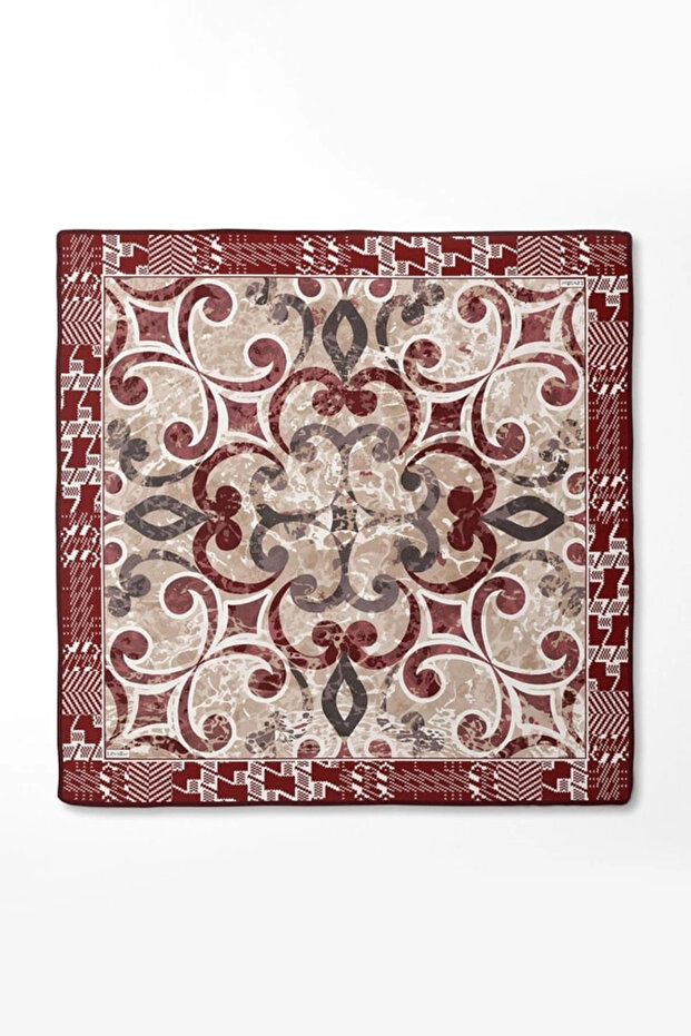 وشاح حريري منقوش - أحمر - 3