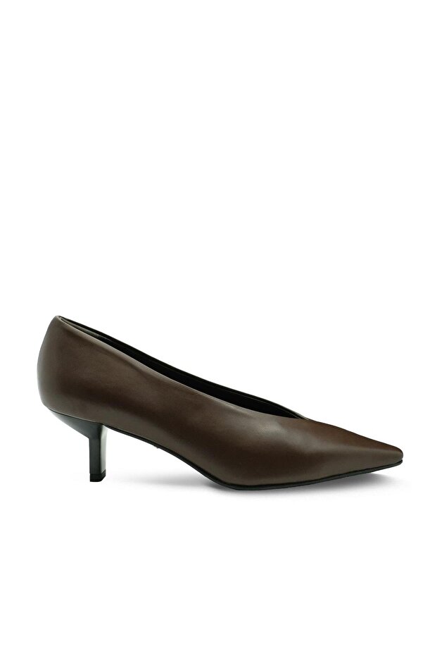 Genuine Leather Pointed Toe Square Heel Shoes Z595 Nappa Fontede (Brown)
