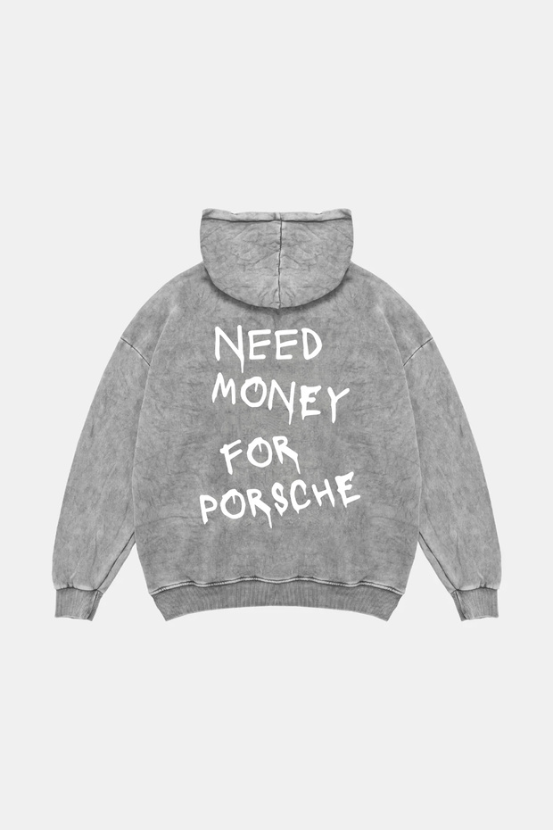 Need Money for Porsche Printed Oversized Unisex Washable White Hoodie