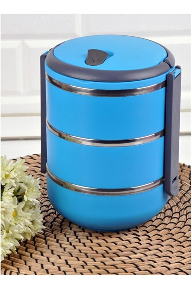 Three-Layer Lunch Box Blue Premium Portable Lunch Box