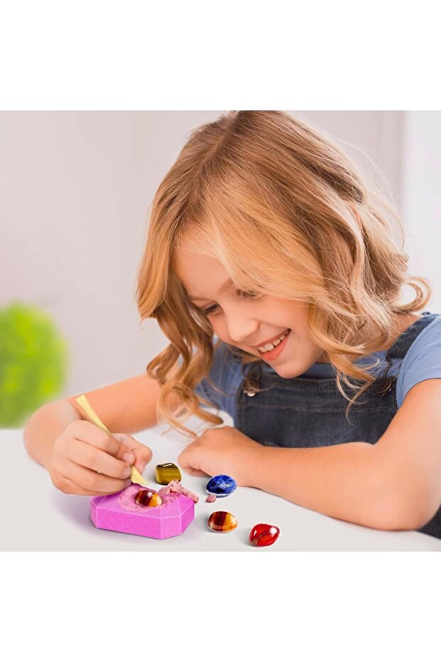 Gemstone Dig Kit - 12 Real Gemstone & Crystal Kids Gems Digging Kit Mineral & Rock Collection