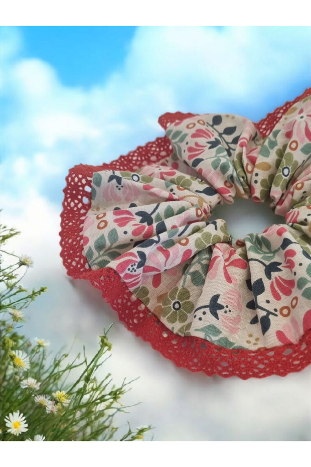 Mira Large Scrunchie, Lace Detailed Elastic Hair Tie