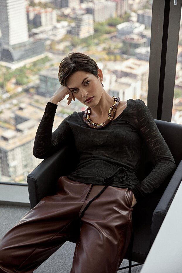 Slim Fit Devore Bluz - 1