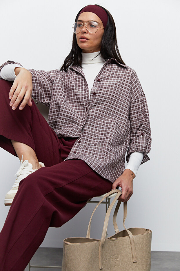 Ekose Oversize Gömlek - 1