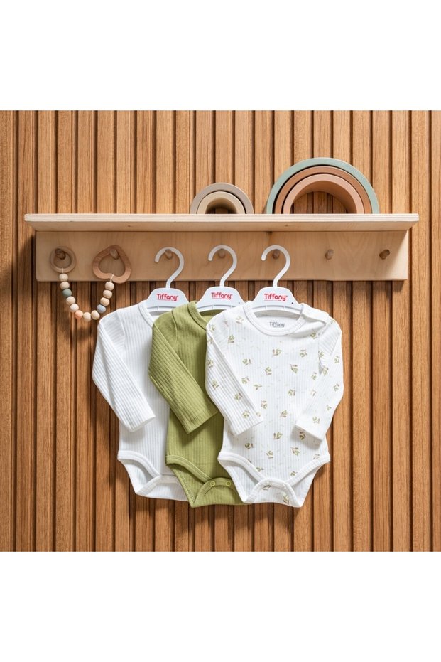 Tiffany Baby Green Plant Theme 3-Piece Long Sleeve Bodysuit 48011