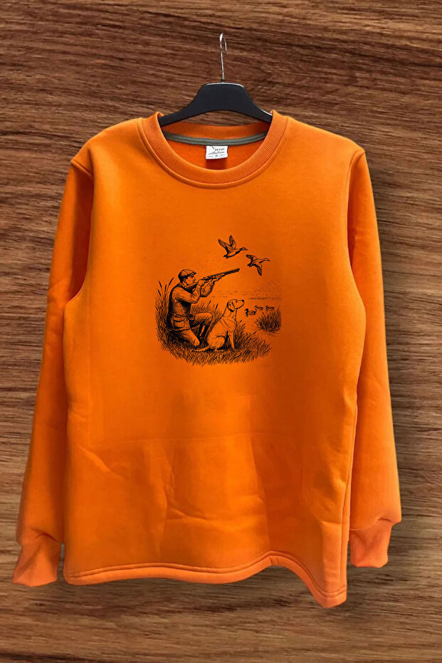 Hunting Hunting Duck Hunting Printed Hunter and Hunting Dog Regular Fit 3 Yarn Sweatshirt