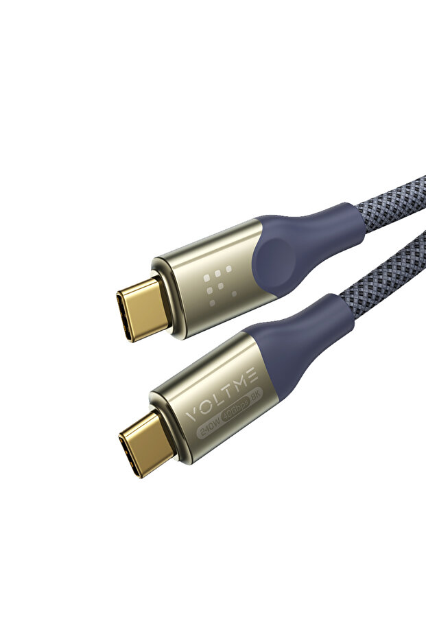 كابل نايلون PowerLink Utron Series USB-C إلى USB-C بطول 1.2 متر وقوة 240 واط - أزرق رمادي