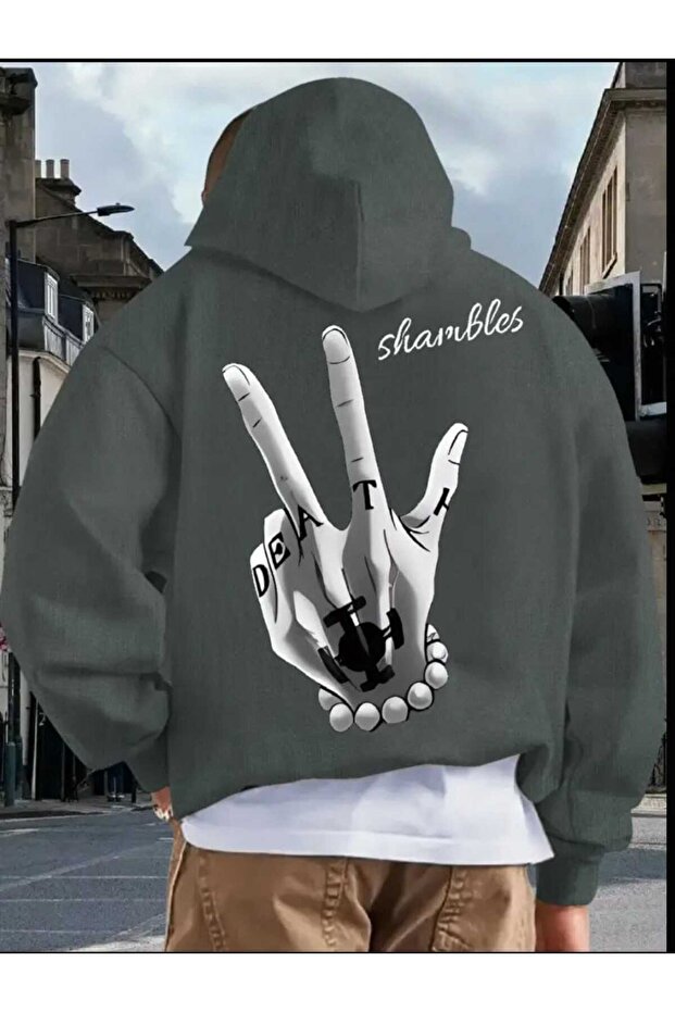 Victory Sign B Printed O Oversized Hoodie