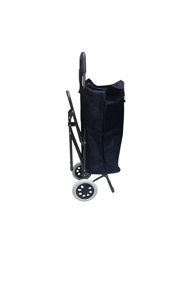 A shopping trolley with a black canvas bag and a sturdy metal frame with a comfortable top handle. The trolley features - 3
