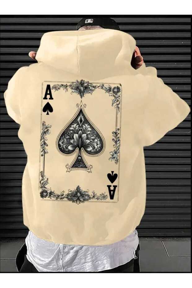 Ace of Spades Printed Detailed Hoodie
