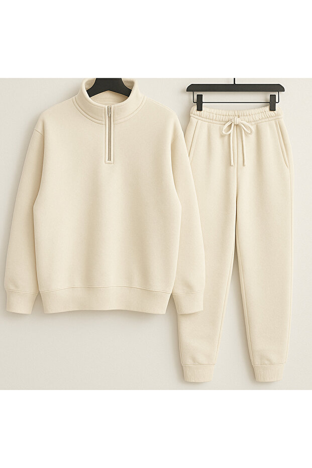 Unisex Mock Neck Half Zipper Sweatshirt Tracksuit Set