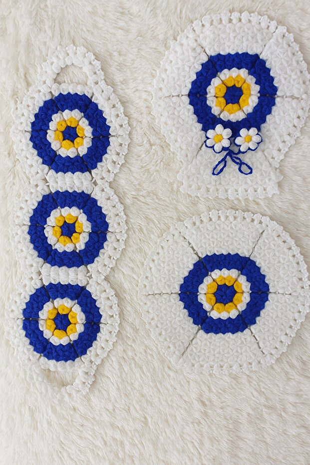 Evil Eye Bead Set of 3 + Soap Dish Washcloth Gift Set, Hand-Knitted Washcloth Set