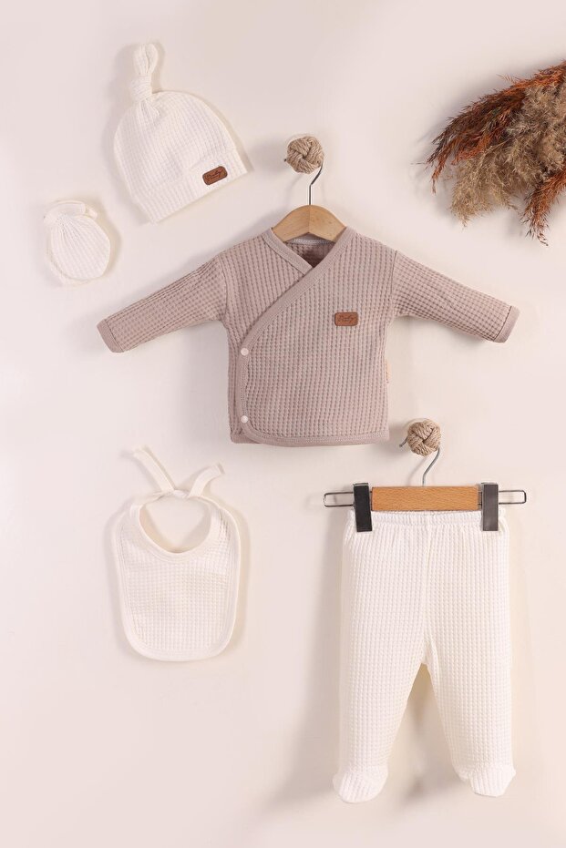 Brown Honeycomb 5-Piece Baby Bodysuit Set