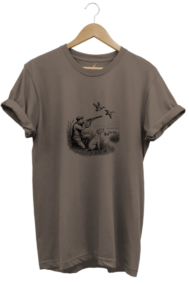 Hunting Hunting Duck Hunting Printed Hunter and Hunting Dog Regular Fit Crew Neck T-Shirt