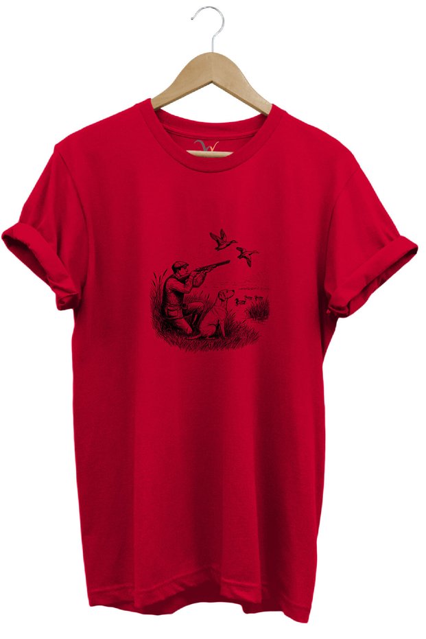 Hunting Hunting Duck Hunting Printed Hunter and Hunting Dog Regular Fit Crew Neck T-Shirt