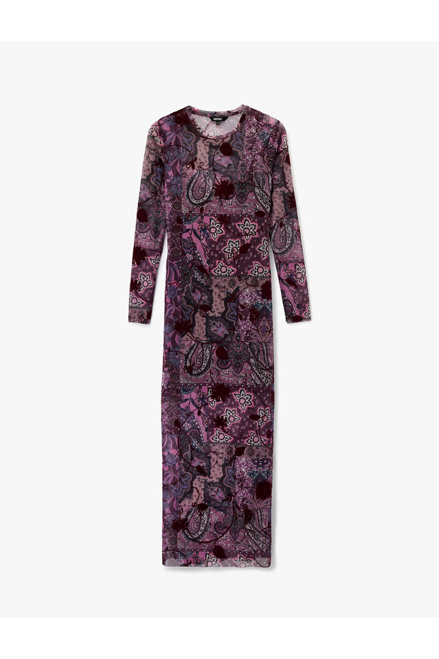 Slim Fit Long Sleeve Crew Neck Midi Length Floral Print Pencil Dress