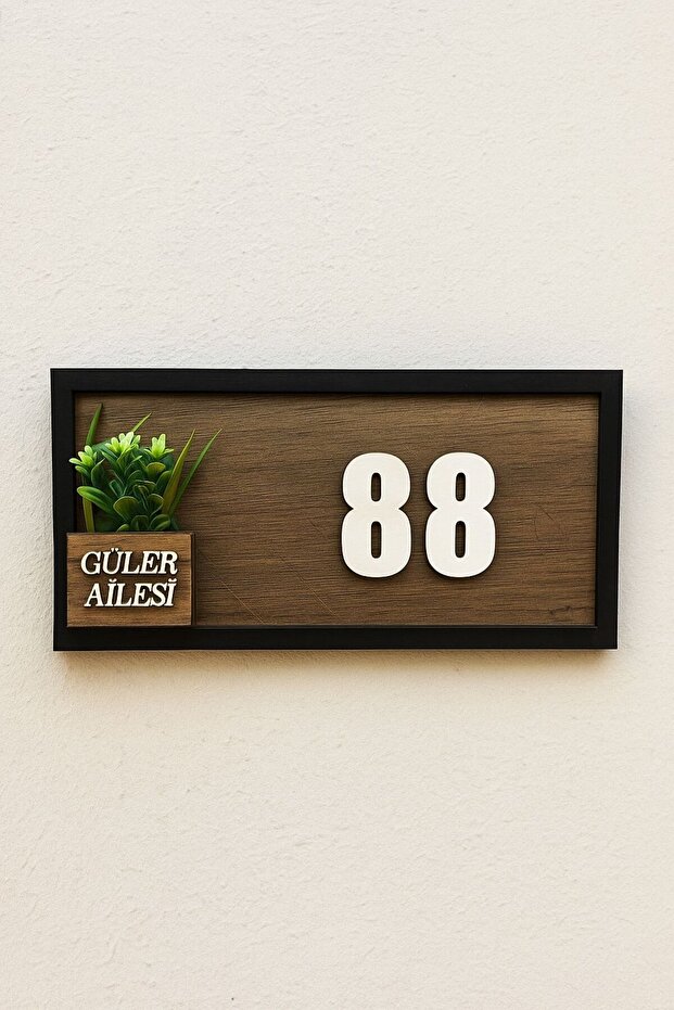 Kişiye Özel Ahşap Çiçekli Kapı Numarası Kapı Süsü - 3