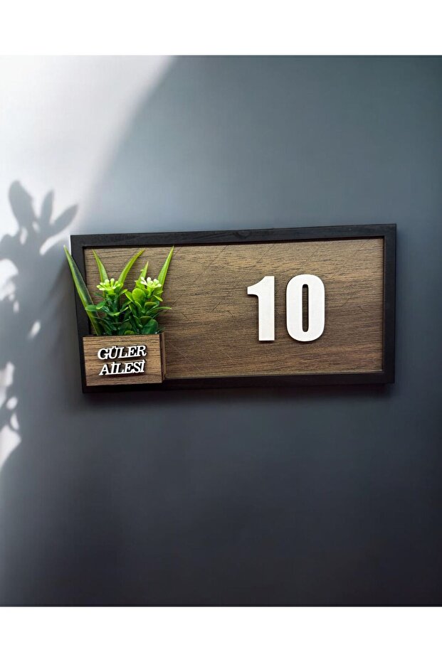 Kişiye Özel Ahşap Çiçekli Kapı Numarası Kapı Süsü - 4