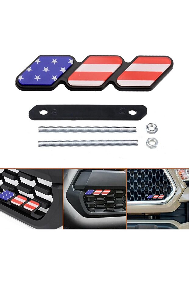 American Flag Grille Badge Emblem, TRD Style Tri-Color Decor, Compatible with Toyota FJ Cruiser, 4Ru