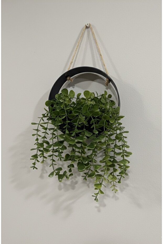 Artificial Flower Pot with Rope Hanging Decoration Ivy Wall Mounted Black