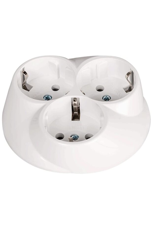 Round Triple Schuko Socket, White - 1