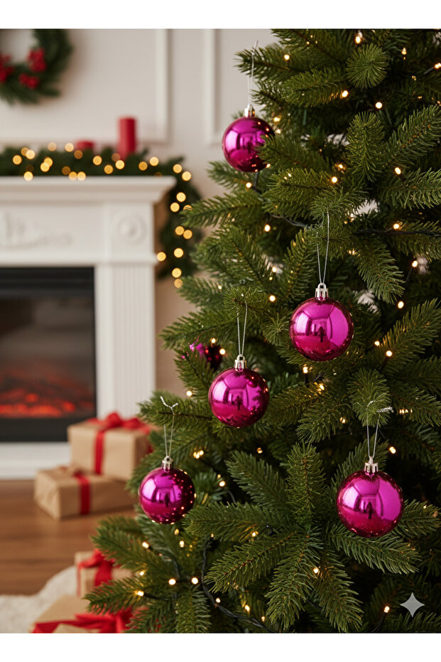 Christmas Ball Ornament Fuchsia 6cm Set of 6 Shiny