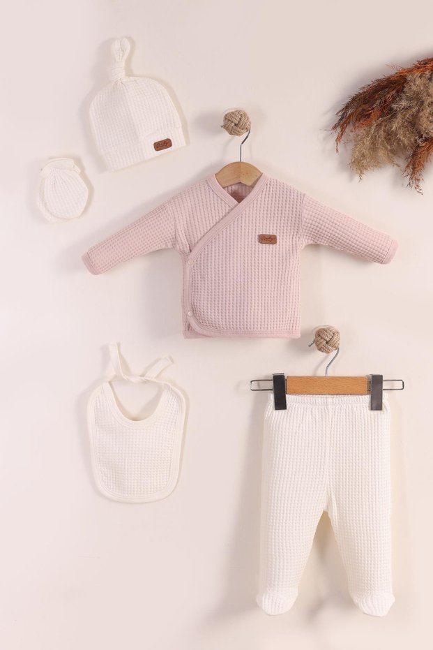Dusty Rose Honeycomb 5-Piece Baby Girl Bodysuit Set