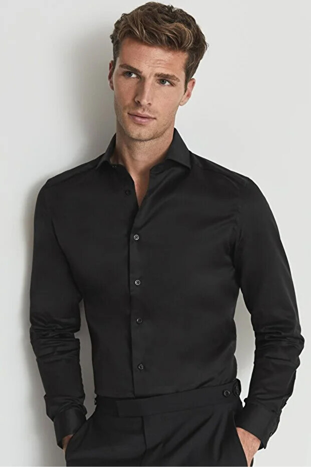 Men's White 100% Cotton Satin Non-iron Ironing Casual Pocketless Modern Fit Shirt