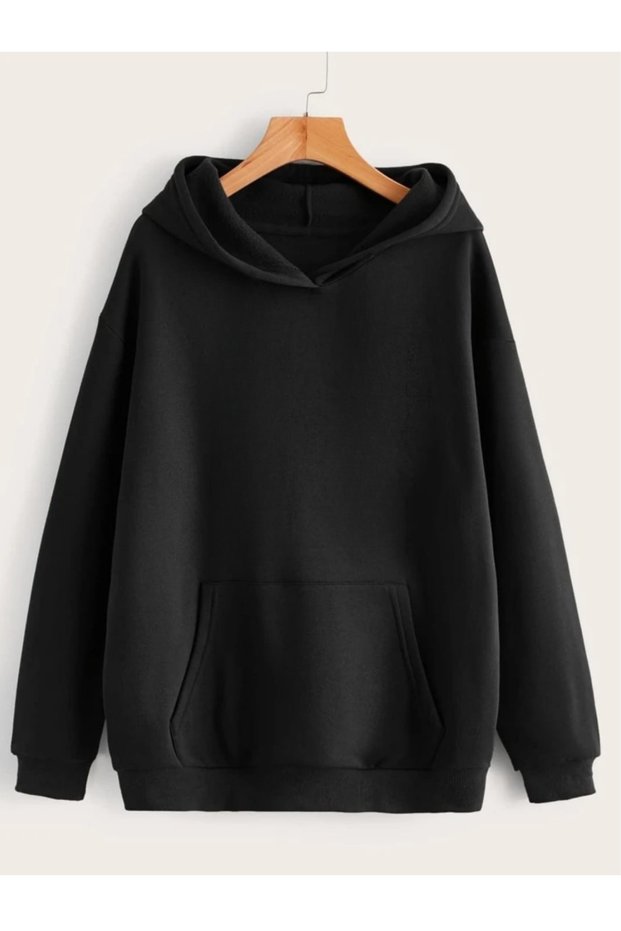 Men's Thick Black Hooded Three Thread Sweatshirt Hoodie Cotton