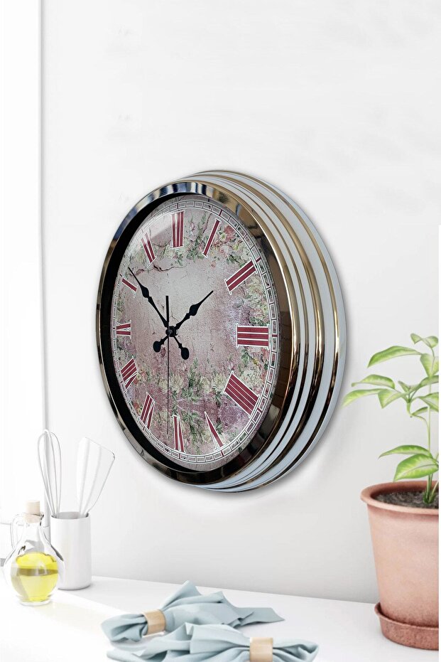 ساعة حائط بنقشة بلاط معدني من الكروم 40 سم - 2
