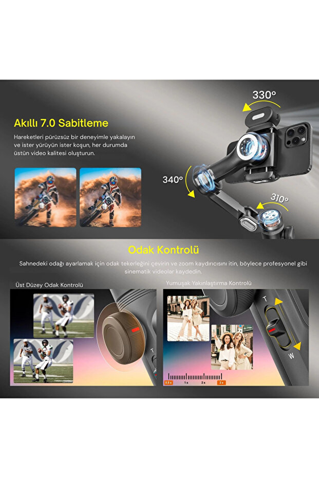Smart X Pro Combo 3 Eksen Akıllı Telefon Gimbal Stabilizer (iOS & Android) - 6