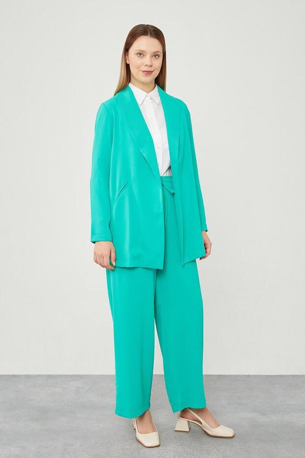 Shawl Collar Jacket Set Green