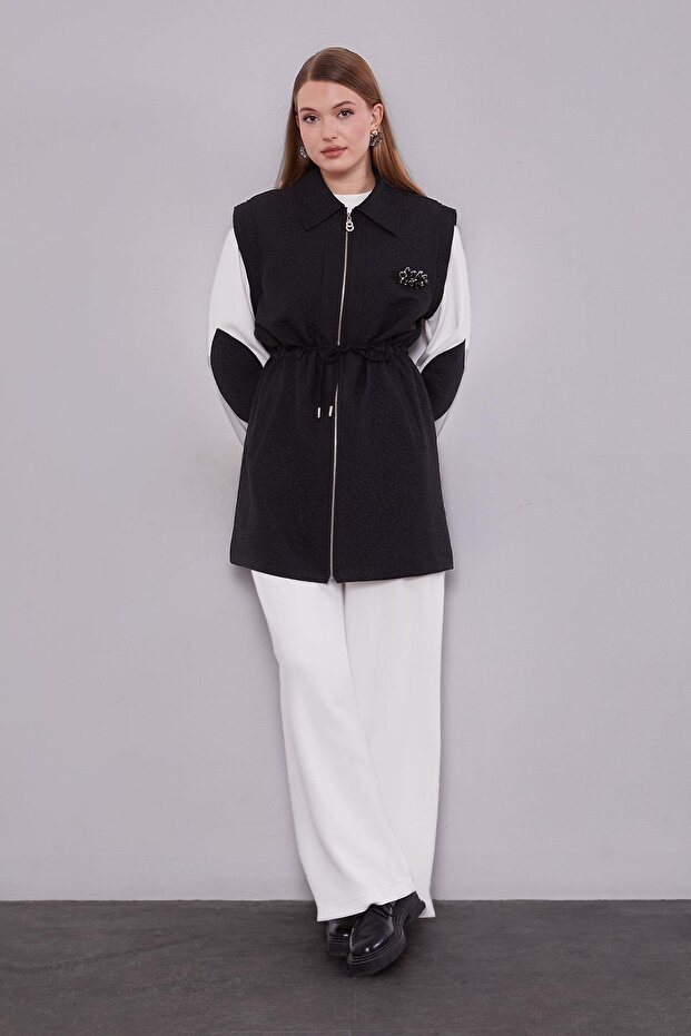 طقم ثلاثي منقوش ذاتيًا باللون الأسود طقم فيست - 1