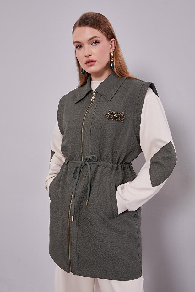 طقم ثلاثي طقم فيست منقوش ذاتيًا باللون الكاكي - 4