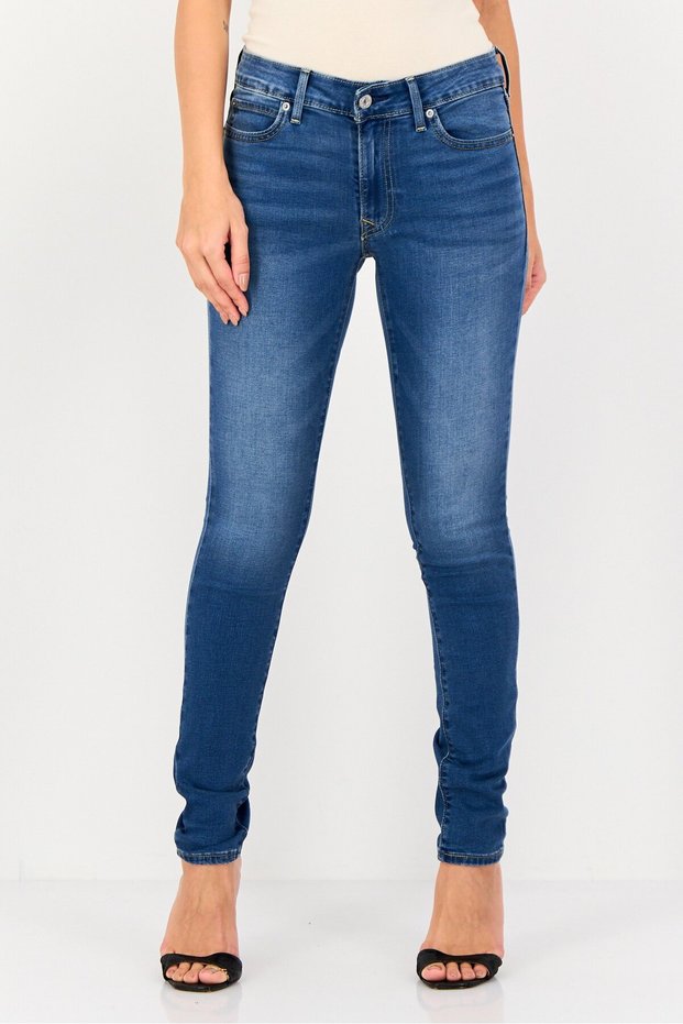 Women Skinny Fit Washed Denim Jeans, Blue