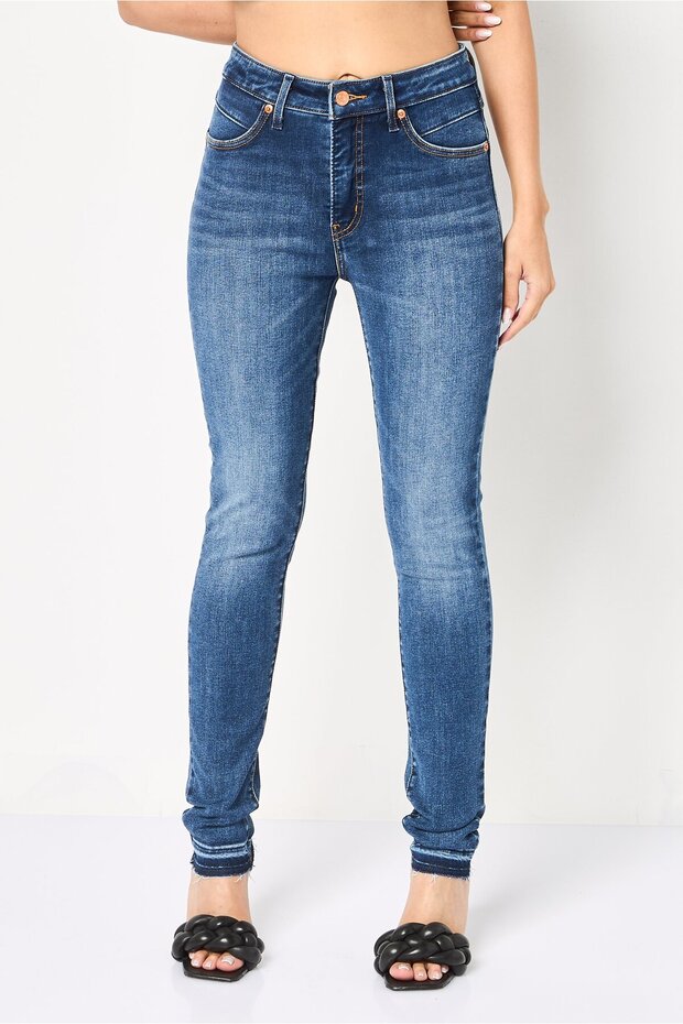 Women Skinny Fit High Rise Washed Stretchable Jeans, Medium Blue
